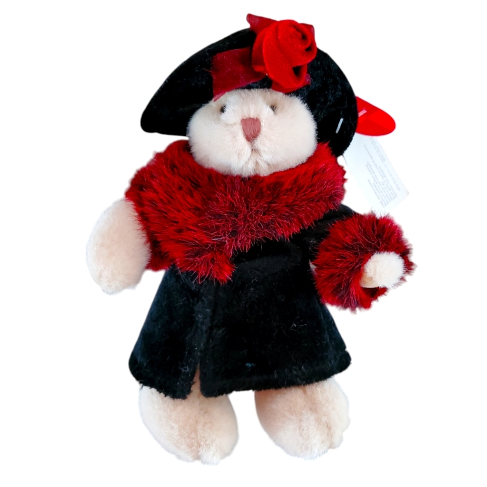 OKSANA Plush Teddy Bear RUSS Berrie Maroon Burgundy Fur Black Over Coat Hat HTF
